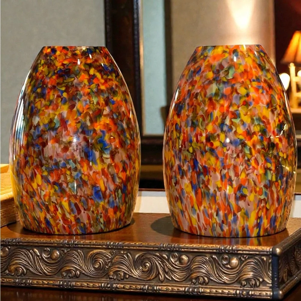 Vintage Kamei Murano Style Hand Blown Art Glass Lamp Shade 2 in Fitter Confetti